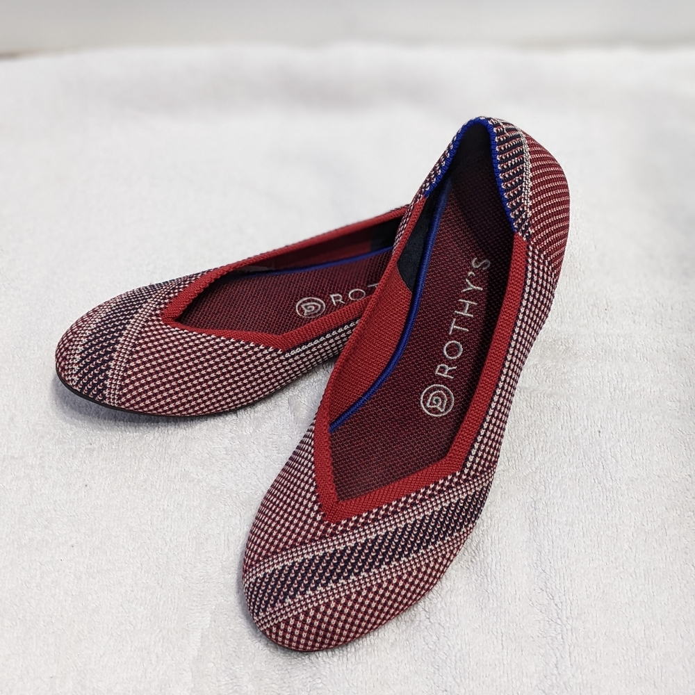 RARE Rothy's The Flat Retired Red Mirror Stripe Sz. 8.5
